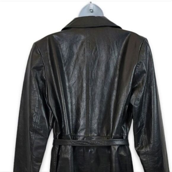 NEW Vintage 90's Express 100% Genuine Leather Belted Trench Coat Size Medium - Picture 11 of 13
